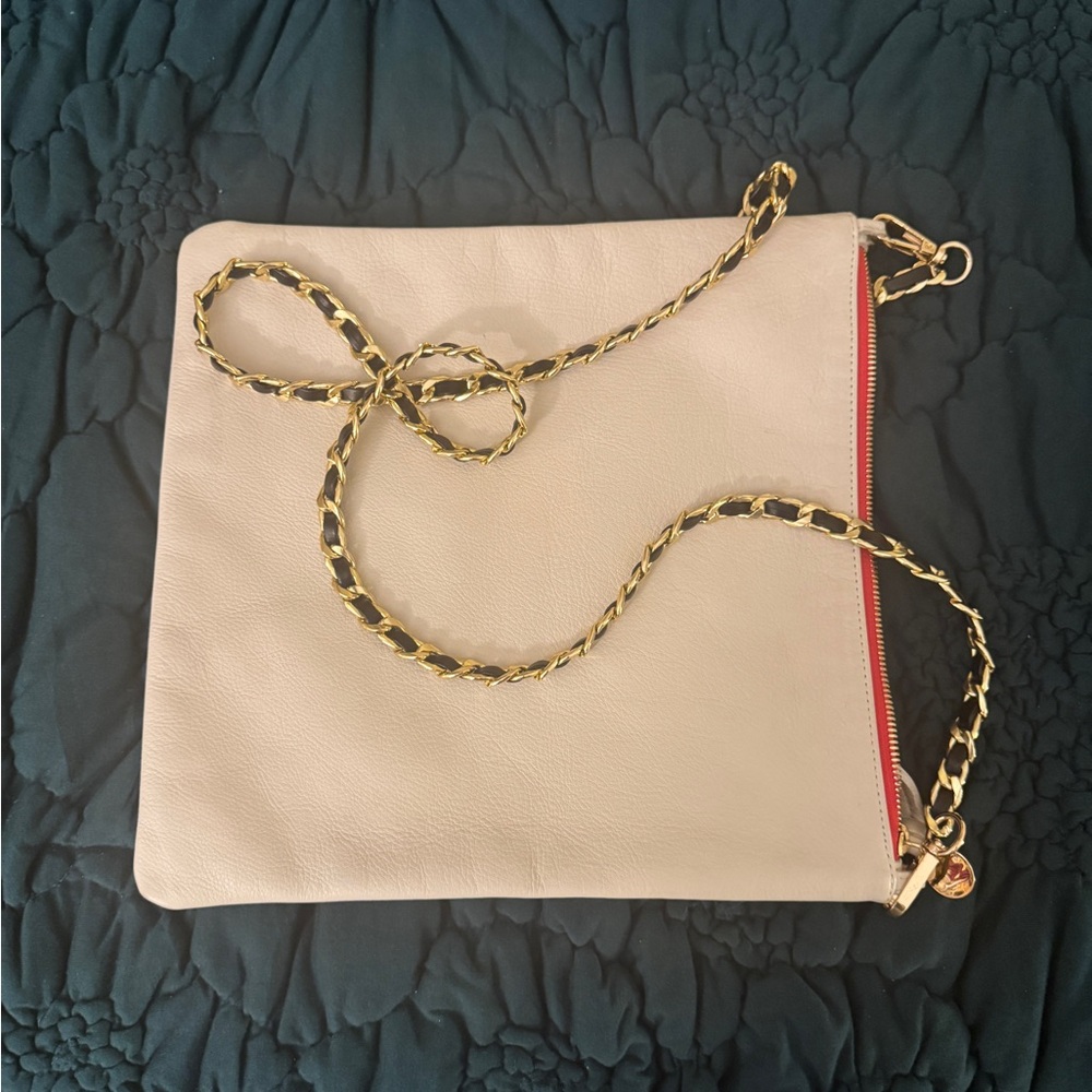 Clare V Cream Fold Over Clutch w/Tabs - EUC